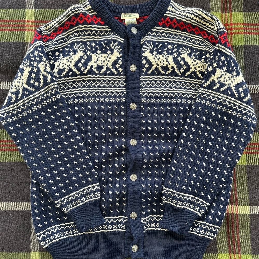 Vtg L.L. Bean Sweater Large Wool Knit Norwegian Norway reindeer snowflakes